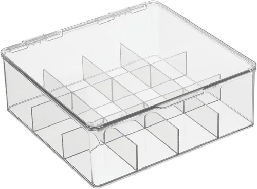 Miniatura 8 de mDesign Organizador de cocina de plástico, práctica caja de almacenamiento con 12 compartimentos y tapa con bisagras, caja de almacenamiento
