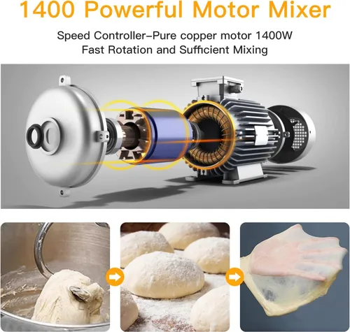 Miniatura 3 de Garvee Batidora de alimentos de pie de 7.5 cuartos de galón, cabezal inclinable de 10 velocidades, batidora eléctrica de cocina 3 en 1 con cuenco
