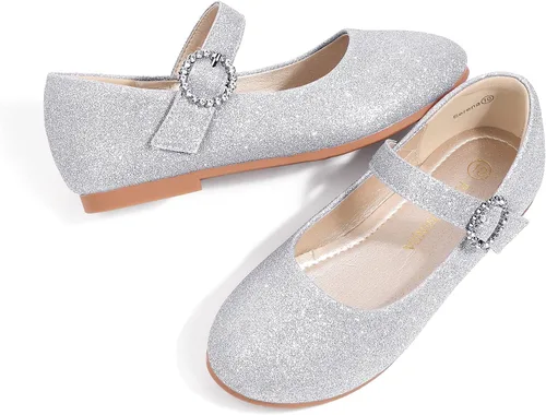 Miniatura 4 de PANDANINJIA Sarena - Zapatos de vestir para niñas con diamantes de imitación para niña de flores, bailarina, zapatos planos Mary Jane para bodas