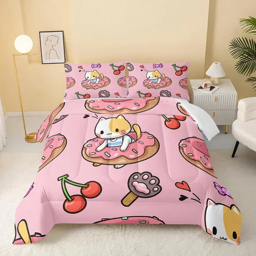 Miniatura 31 de QOOMO - Juego de edredón de tamaño individual con gatos, juego de edredón azul con nubes para niños, adolescentes, niñas y niños, juego de cama de 3