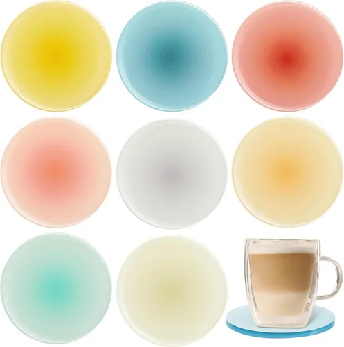 Irenare 8 posavasos acrílicos coloridos de 3.9 pulgadas, bonitos posavasos redondos resistentes al calor, antideslizantes, estéticos para mesa de