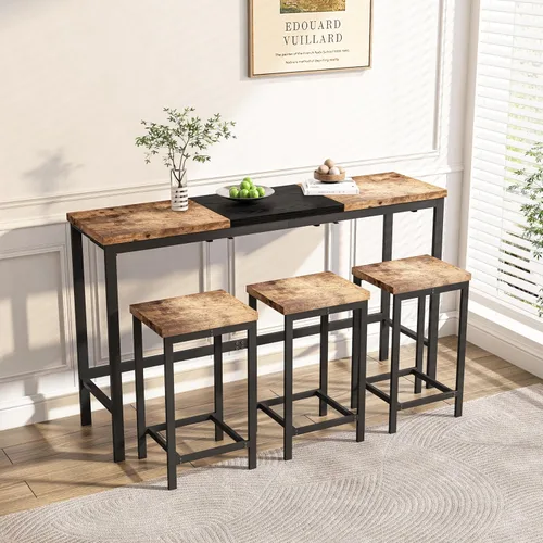 Miniatura 12 de JIVOIT Juego de mesa de comedor de 3 piezas con altura de mostrador, juego de comedor de madera maciza con 2 taburetes tapizados, mesa de comedor