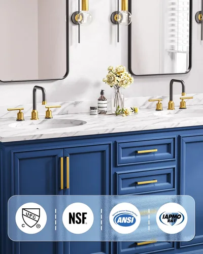Miniatura 2 de WOWOW Grifo de baño generalizado de 3 agujeros, grifo de lavabo de 8 pulgadas con 2 asas, grifo de tocador de níquel cepillado con desagüe emergente