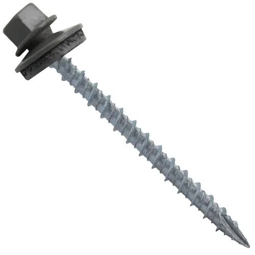 Miniatura 63 de 10 tornillos para techos de metal gris ABC de 2-1/2 pulgadas, cabezal de arandela hexagonal, arranque automático/roscado, arandela EPDM. 1 bolsa
