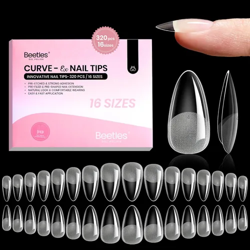 Miniatura 23 de Kit de uñas de gel Beetles Short Almond, set de 240 piezas de extensión de uñas fácil con puntas transparentes en forma de almendra, pegamento