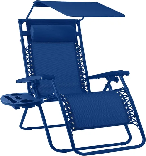 Miniatura 45 de Best Choice Products Sillón reclinable de 30 pulgadas de ancho con gravedad cero para exteriores, con toldo ajustable, reposacabezas, bandeja