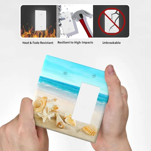 Miniatura 6 de Cubierta para interruptor de luz, diseño de conchas marinas en la playa, placas de pared de 2 bandas, 1 paquete
