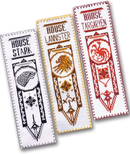 Kits de punto de cruz - Juego de 3 marcadores de bordado a mano DIY: House Stark, Targaryen, Lannister - Patrones de diseño GoT