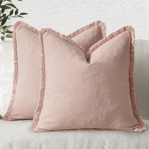 Miniatura 38 de MIULEE Juego de 2 fundas de almohada decorativas de lino neutro con flecos, fundas de cojín de estilo bohemio con borlas para sofá, cama, sala