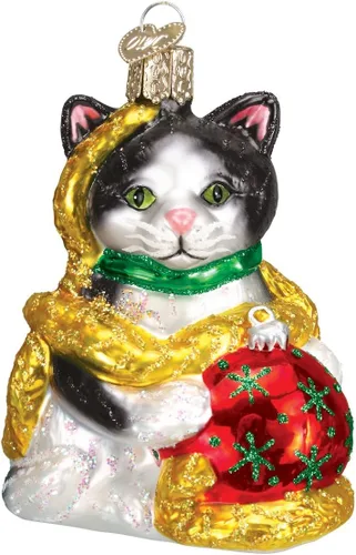 Miniatura 5 de Old World Christmas Adorno de cristal soplado de gatito del Himalaya gris para árbol de Navidad, decoración navideña artesanal, colección de gatos