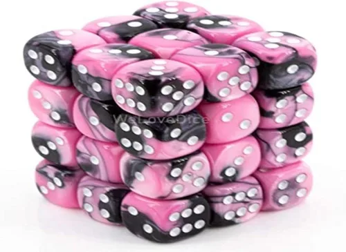 Miniatura 2 de DND - Juego de dados Chessex D&D de 0.472 in, juego de dados poliédricos de plástico Géminis, color negro, rosa y blanco, dados de mazmorras