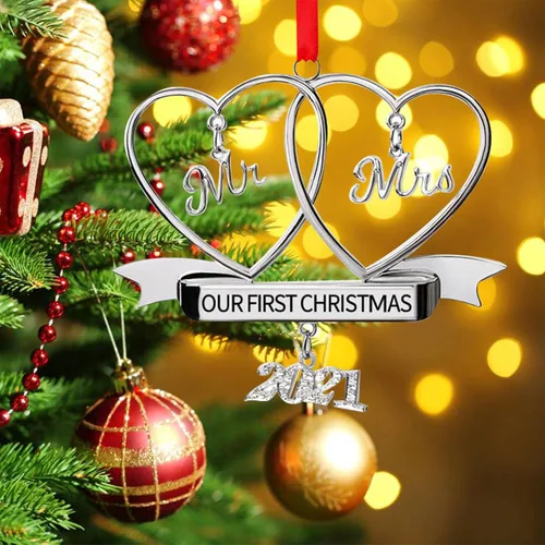 Miniatura 3 de JUPPE Adorno de Metal Personalizado Nuestra Primera Navidad como Sr. y Sra. Grabado Adorno Personalizado de Recién Casados para Árbol de Navidad