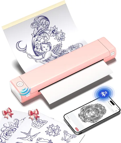 Miniatura 10 de Phomemo Impresora de plantilla de tatuaje, impresora térmica inalámbrica M08F con 10 piezas de papel de transferencia, compatible