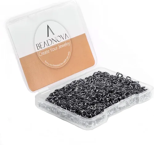 BEADNOVA Anillos de salto negros de 0.157 in para hacer joyas, anillos abiertos para llaveros y reparación de collares (300 unidades)