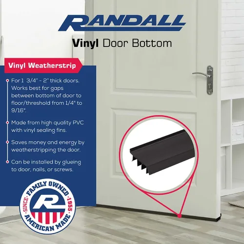 Miniatura 2 de Randall Manufacturing Co., Inc Parte inferior de puerta de vinilo Burlete de vinilo 4 pies de largo Marrón para puertas de 1 3/4 a 2