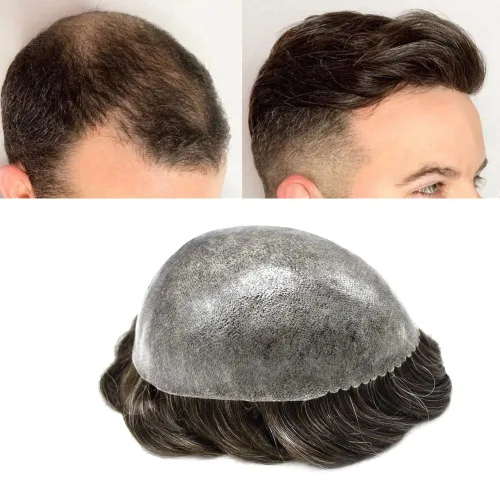 Miniatura 71 de Toupee - Sistema de reemplazo de cabello humano para hombre, 0.004 in, inyectado, piel de polietileno, piezas de pelo para hombre, 6 x 8 pulgadas
