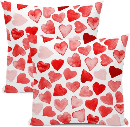 Miniatura 14 de AEIOAE - Juego de 2 fundas de almohada de San Valentín, de 16 x 16 pulgadas, rojo, con diseño de corazón de amor, fundas de almohada decorativas