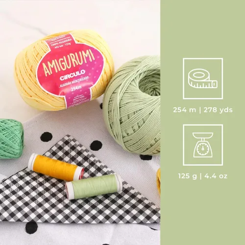 Miniatura 4 de Circulo Amigurumi Yarn, 100% Algodón Virgen Brasileño Mercerizado para Crochet y Tejido, Soft Art - Hilo de Peso Deportivo, 4.4 oz, 278 yardas