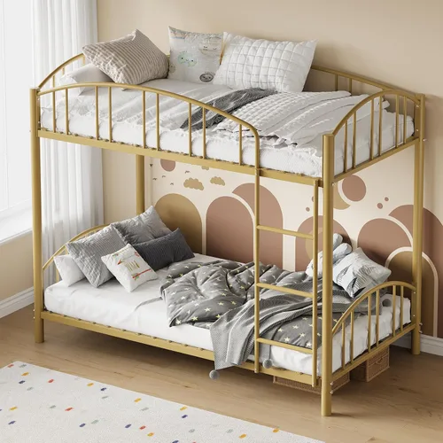 Miniatura 4 de GarveeHome Litera de metal individual sobre matrimonial, marco de literas resistente con barandilla arqueada y escalera de seguridad, cama de acero