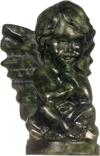 Miniatura 11 de Nupuyai Estatua de cabeza de perro de jade verde natural para decoración de oficina en casa, figura de animal tallada curativa, escultura