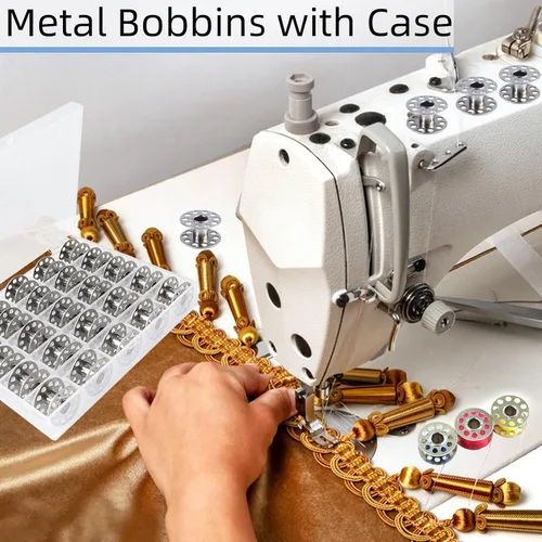 Miniatura 4 de 25 bobinas de metal, bobinas para máquina de coser, accesorios para máquina de coser, con caja de almacenamiento, bobinas de clase 15, adecuadas