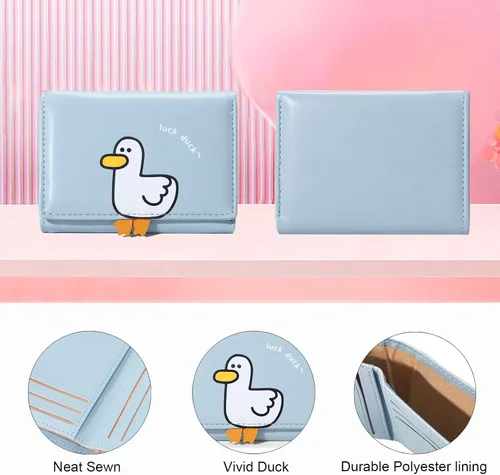 Miniatura 3 de Sunwel Fashion Monedero plegable con diseño de pato en 3D para niñas, con bolsillo para efectivo, tarjetero, monedero con ventana de identificación