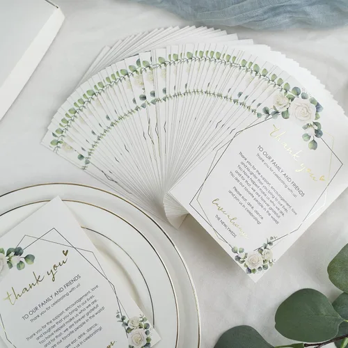 Miniatura 3 de HUIHUANG Tarjetas de agradecimiento de boda, 50 tarjetas de lugar para colocar en la mesa, recepciones, cenas, eventos y celebraciones