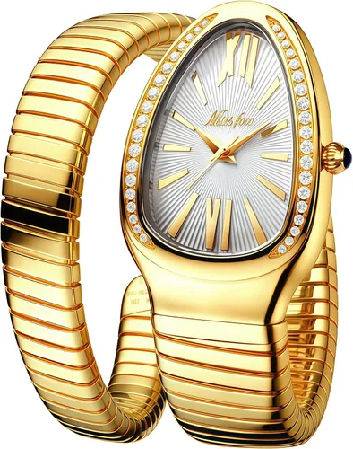 Miniatura 10 de MASTOP Reloj de cara de serpiente para mujer, con forma de serpiente, relojes para mujer, relojes impermeables de acero delicado para mujer, relojes