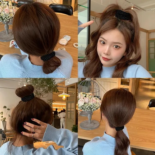 Miniatura 7 de 8 ligas para el pelo con perlas negras con cuentas elásticas de moda, coleteros elásticos para coleta de caballo con cuentas, elegantes y elegantes