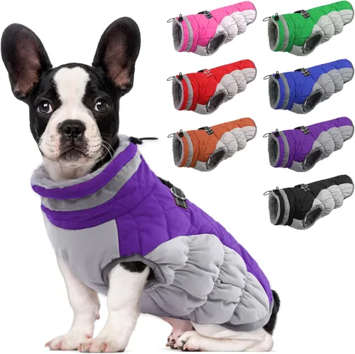 Miniatura 35 de Lelepet Abrigo cálido para perro, abrigo de invierno para perro, chaqueta impermeable para perros con arnés incorporado, chaleco reflectante