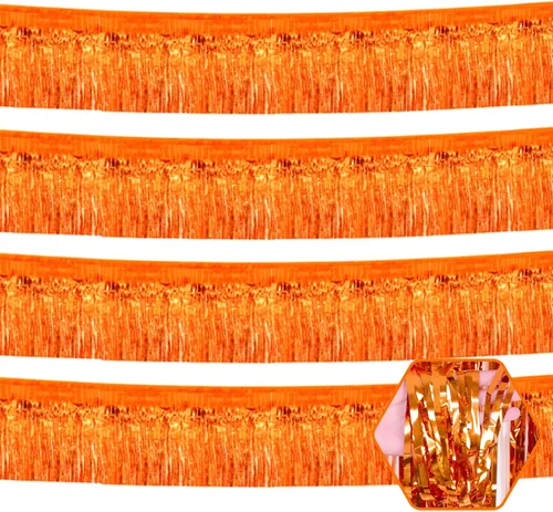 Miniatura 8 de Paquete de 4 guirnaldas de flecos de papel de aluminio negro de 10 pies con serpentinas metálicas de oropel para colgar en la pared, telón de fondo
