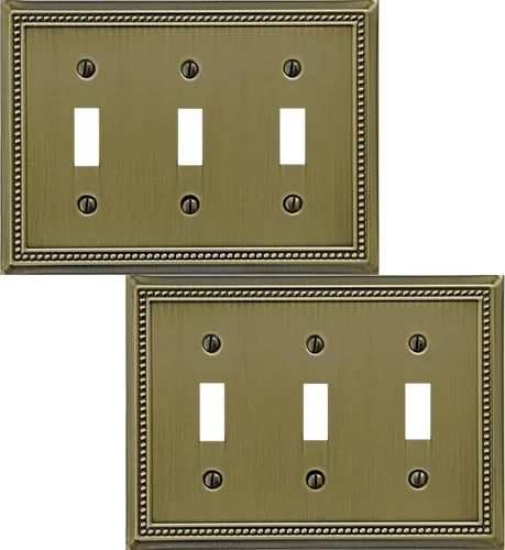 Miniatura 12 de OKAWYC Cubierta de Interruptor de Luz de Tomacorriente Dúplex Individual Belaire de Metal con Cuentas para Pared, Paquete de 4 Latón Antiguo 1 Gang