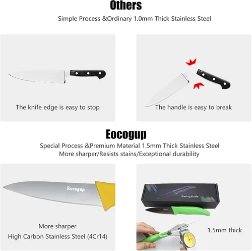 Miniatura 5 de Eocogup Cuchillo de pelar, cuchillos de pelar de frutas y verduras de 3.7 pulgadas, juegos de cuchillos de cocina pequeños súper afilados de acero