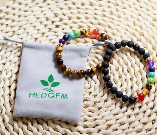 Miniatura 7 de HEDQFM 2 pulseras de piedra energética con ojo de tigre de 7 chakras, piedras de lava, aromaterapia, difusor de aceites esenciales, pulseras