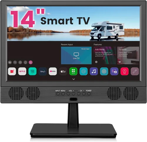othoig Pequeño Smart TV HD LED de 14 pulgadas, pequeño televisor inteligente portátil con aplicación integrada, sintonizador digital ATSC, entradas