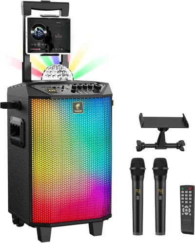 Máquina de karaoke inalámbrica para adultos, sistema PA TONOR portátil con Bluetooth, altavoz para cantar con dos micrófonos inalámbricos, bola de