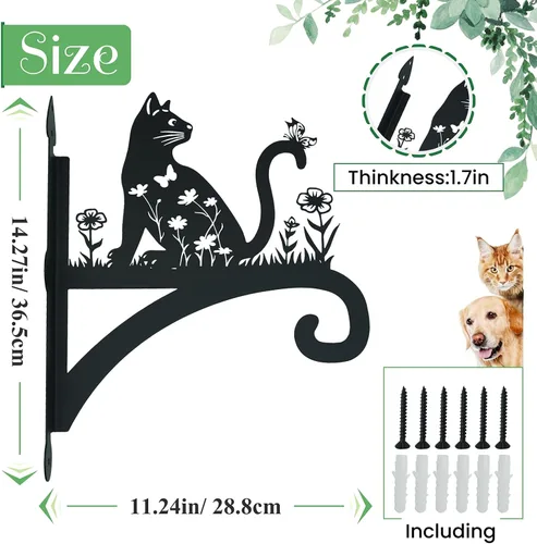 Miniatura 2 de Ganchos decorativos de hierro resistente para plantas, para exteriores, con silueta de gato, ganchos para colgar cestas colgantes de 11 pulgadas