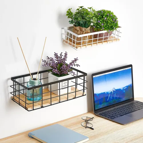 Miniatura 7 de Funrous 2 Piezas Cesta de Alambre Pequeña de Metal para Colgar en la Pared Cesta de Alambre para Colgar Organizador de Almacenamiento Pequeño