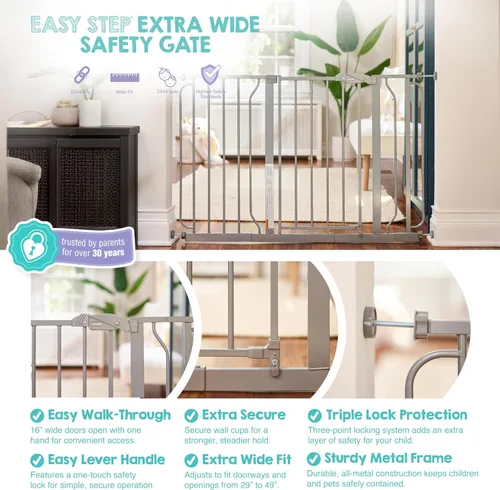 Miniatura 4 de Regalo Safety - Puerta de seguridad para bebés de 29 a 49 pulgadas, extra ancha para puertas e parte inferior de escaleras, puerta de seguridad