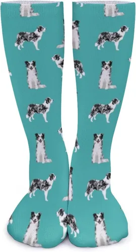 Calcetines deportivos unisex novedosos, Border Collie Blue Merle Dog Turquoise para invierno, cálidos y acogedores, calcetines atléticos casuales