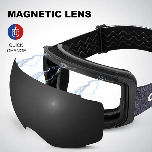 Miniatura 3 de Odoland Magnetic Interchangeable Ski Goggles with 2 Lens, Large Spherical Frameless Snow Snowboard Goggles for Men Women