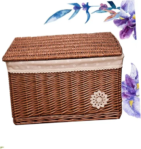 Miniatura 4 de Cesta Beatifu – Contenedores portátiles de mimbre tejidos a mano con tapa, color café, 11 x 11 x 11 pulgadas