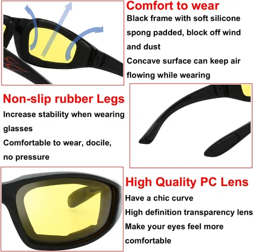 Miniatura 4 de Gafas de Motocicleta con Marco Acolchado y Lentes que Bloquean 100% UVB/UVB para Actividades al Aire Libre y Deportes 1410-negro brillante