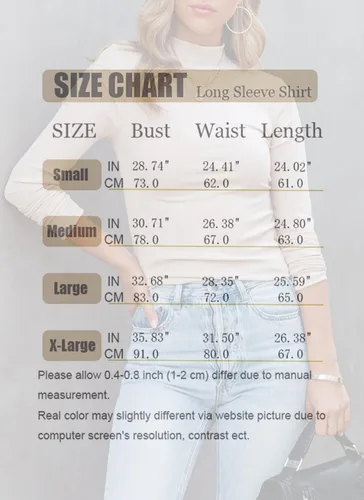 Miniatura 7 de Areecin Camisetas de manga larga con cuello alto falso para mujer, de punto acanalado, ajustadas, informales, camisetas básicas
