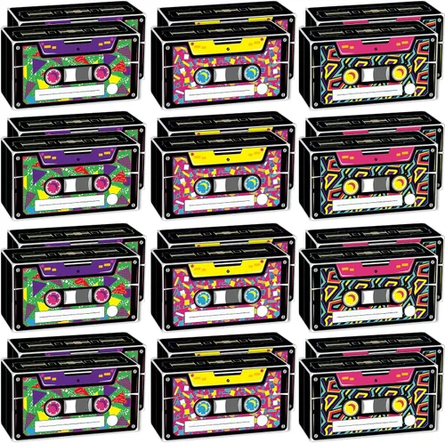 Funrous 24 cajas de recuerdo de fiesta de los años 80 y 90, cajas de recuerdo de regreso a los años 80, cajas de regalo retro de cassette para