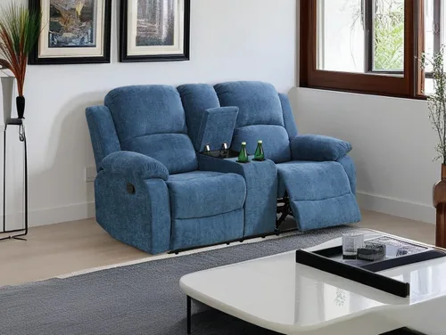 Miniatura 22 de Sofá reclinable manual moderno, sofá reclinable de cuero de 3 plazas, sofá reclinable de sala de estar, sofá con portavasos y mesa abatible