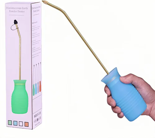 Plumero de tierra de diatomeas, 7.8 fl oz, grande, kit de polvo con tubo largo de cobre y embudo plegable, pulverizador de silicona para interiores