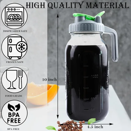 Miniatura 3 de Cafetera de cerveza fría de 64 onzas, jarra de té helado con colador, juego de 2 jarras de vidrio de medio galón con tapa de boquilla, jarra de agua