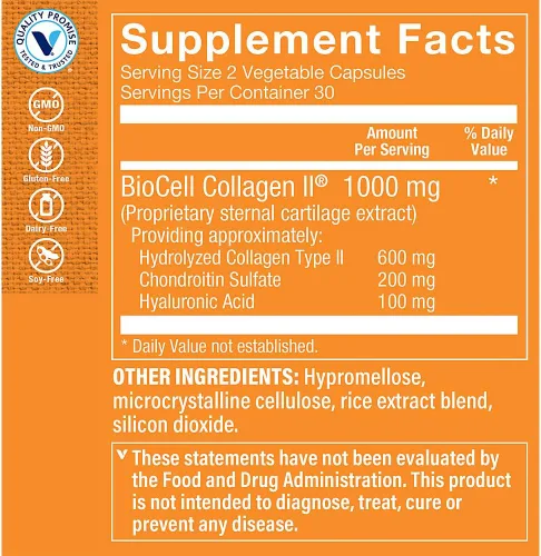 Miniatura 2 de The Vitamin Shoppe Colágeno tipo II 1000 mg - Salud de las articulaciones, apoyo y flexibilidad para el cartílago, con ácido hialurónico