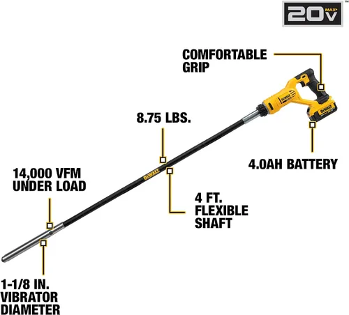 Miniatura 3 de DEWALT 20V MAX* Vibrador de hormigón, lápiz (DCE531M1)